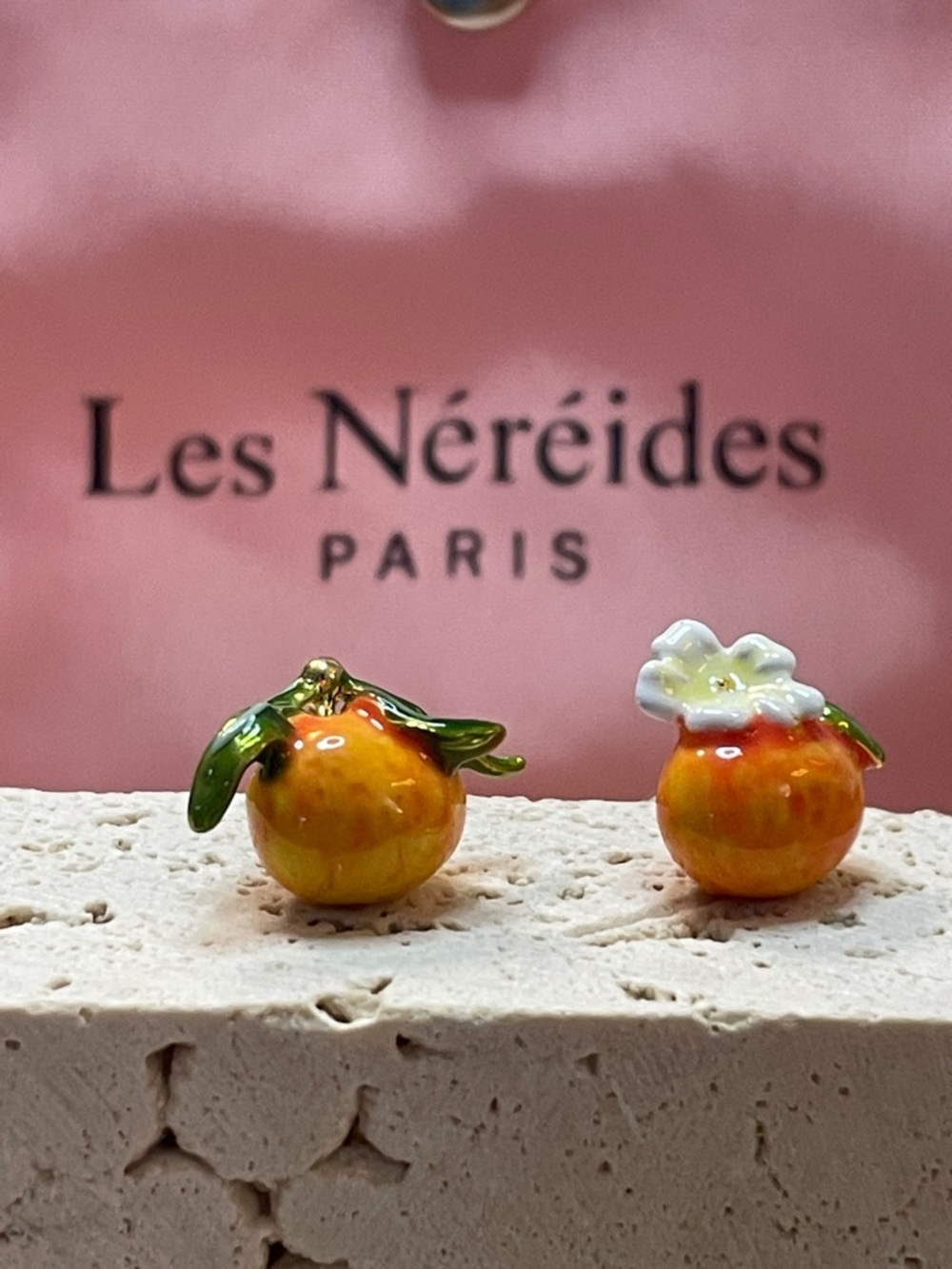Les Néréides Orange Fruit Stud Earrings Enamel Peach Citrus Paris